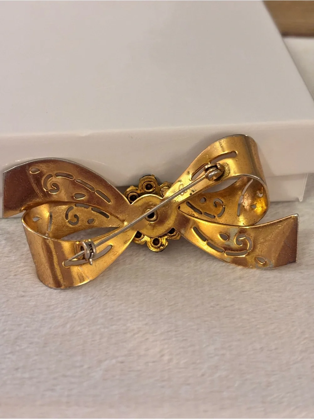 Vintage Signed Coro Rhinestone Bow Brooch Multicolor Gold Tone